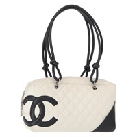 【原宿店限定】シャネル CHANEL ショルダーバッグ マトラッセ 　ボーリングバッグ カンボンライン カーフスキン ホワイト ブラック レディース 156643V
