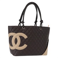 【原宿店限定】シャネル CHANEL トートバッグ カンボンライン ラージ マトラッセ レザー ブラウン シルバー レディース 157990SAV