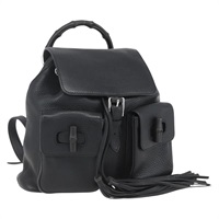 【原宿店限定】グッチ GUCCI バックパック バンブー フリンジ レザー ブラック ゴールド 370833 レディース am10189V