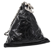 【原宿店限定】シャネル CHANEL ポーチ ココマーク パテントレザー ブラック シルバー レディース 161172V