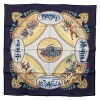 【原宿店限定】エルメス HERMES カレ90 スカーフ "CAVALIERS PEULS" シルク ブルー レディース BA9455V