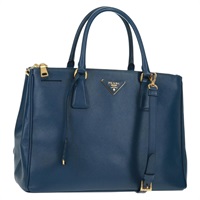 【原宿店限定】プラダ PRADA ガレリア ハンドバッグ サフィアーノレザー 2way ブルー ゴールド レディース 163246V