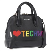 【原宿店限定】バレンシアガ BALENCIAGA ヴィルトップ ハンドル XXS ハンドバッグ I LOVE TECHNO レザー 2way ブラック シルバー 550646 レディース 163114