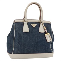【原宿店限定】プラダ PRADA ハンドバッグ デニム レザー ブルー ゴールド レディース 164911V
