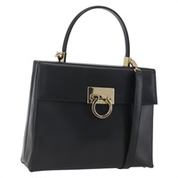 【原宿店限定】サルヴァトーレフェラガモ Salvatore Ferragamo ハンドバッグ ガンチーニ レザー 2way ブラック ゴールド レディース 164875V