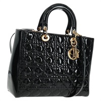 【原宿店限定】クリスチャンディオール Christian Dior ハンドバッグ レディディオール カナージュ パテントレザー 2way ブラック ゴールド レディース 165472V