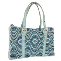 【原宿店限定】フェンディ FENDI ハンドバッグ ビーズ キャンバス ブルー シルバー レディース 165940SAV