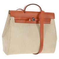 【原宿店限定】エルメス HERMES エールバッグ ハンドバッグ キャンバス レザー 2way ベージュ シルバー レディース 161063V