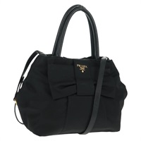 【原宿店限定】プラダ PRADA ハンドバッグ ナイロン レザー 2way ブラック ゴールド レディース 166142V