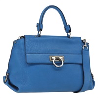 【原宿店限定】サルヴァトーレフェラガモ Salvatore Ferragamo ソフィア ハンドバッグ ガンチーニ レザー 2way ブルー シルバー レディース ai789V