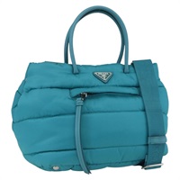【原宿店限定】プラダ PRADA ハンドバッグ ボンバー ナイロン 2way ターコイズブルー シルバー レディース ka1635SAM