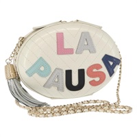 【原宿店限定】シャネル CHANEL ラパウザ ショルダーバッグ チェーン Vステッチ レザー ホワイト ゴールド レディース 161720SAV