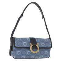 【原宿店限定】サルヴァトーレフェラガモ Salvatore Ferragamo ショルダーバッグ ガンチーニ キャンバス ネイビー ゴールド レディース BA9259V