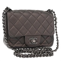 【原宿店限定】シャネル CHANEL ミニマトラッセ 16 ショルダーバッグ チェーン ラムスキン グレー シルバー レディース 163230V