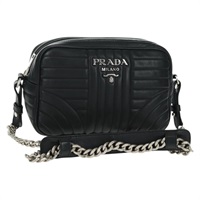 【原宿店限定】プラダ PRADA ショルダーバッグ チェーン レザー ブラック シルバー レディース 163881V