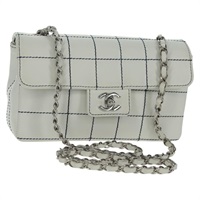 【原宿店限定】シャネル CHANEL ショルダーバッグ ワイルドステッチ チェーン チョコバーライン レザー ホワイト シルバー レディース am10536AV