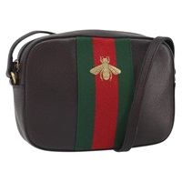 【原宿店限定】グッチ GUCCI ビー ショルダーバッグ ウェブシェリーライン レザー ダークブラウン ゴールド 412008 レディース ka1667V