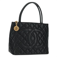 【原宿店限定】シャネル CHANEL トートバッグ 復刻トート キャビアスキン ブラック ゴールド レディース 162897SAV