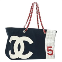 【原宿店限定】シャネル CHANEL トートバッグ チェーン No5 キャンバス ネイビー シルバー レディース 162898V