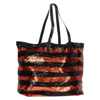 【原宿店限定】プラダ PRADA トートバッグ スパンコール ナイロン オレンジ ブラック レディース 162878V