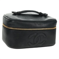 【原宿店限定】シャネル CHANEL ポーチ バニティ キャビアスキン ブラック ゴールド レディース 157593V