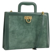 【原宿店限定】サルヴァトーレフェラガモ Salvatore Ferragamo ハンドバッグ ガンチーニ スエード 2way グリーン ゴールド レディース 168093V