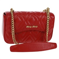 【原宿店限定】ミュウ ミュウ Miu Miu ショルダーバッグ チェーン レザー レッド ゴールド レディース 168146V