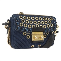 【原宿店限定】ミュウ ミュウ Miu Miu ショルダーバッグ デニム ブルー ゴールド レディース ka1885SAV