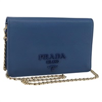 【原宿店限定】プラダ PRADA ショルダーバッグ チェーンウォレット レザー ブルー ゴールド レディース ka1886V