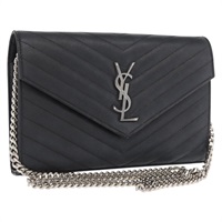 【原宿店限定】サンローラン SAINT LAURENT チェーンウォレット ショルダーバッグ レザー ブラック ゴールド レディース ep12946V