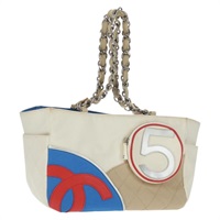 【原宿店限定】シャネル CHANEL トートバッグ ココマーク No.5 チェーン キャンバス ベージュ ホワイト レディース 165663V