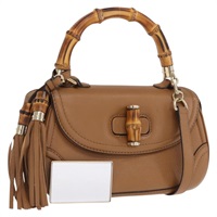【原宿店限定】グッチ GUCCI トートバッグ ニューバンブー レザー 2way ブラウン ゴールド 254884 レディース hk3362V