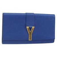 【原宿店限定】サンローラン SAINT LAURENT クラッチバッグ Yライン レザー ブルー ゴールド レディース 169047V