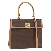 セリーヌ CELINE ハンドバッグ マカダムキャンバス PVCレザー ブラウン ゴールド レディース 174092A