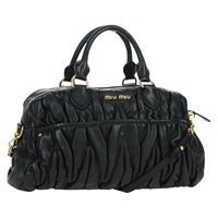 ミュウ ミュウ Miu Miu ハンドバッグ マテラッセ レザー 2way ブラック ゴールド レディース am10901V