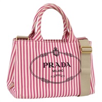 プラダ PRADA カナパ ミニ ハンドバッグ キャンバス 2way ピンク ゴールド レディース ARZ391V