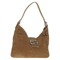 フェンディ FENDI マンマバゲット ショルダーバッグ コーデュロイ ベージュ シルバー レディース 169173SAV