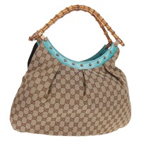 グッチ GUCCI ショルダーバッグ バンブー スタッズ GGキャンバス ベージュ ゴールド 124293 レディース 150845A