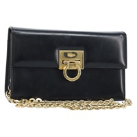 サルヴァトーレフェラガモ Salvatore Ferragamo ショルダーバッグ ガンチーニ チェーン レザー ブラック ゴールド レディース ARZ418V