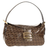 フェンディ FENDI マンマバゲット ショルダーバッグ ズッキーノキャンバス エナメル ベージュ ゴールド レディース yk19865V