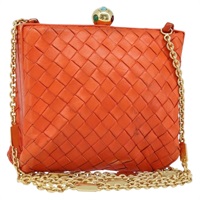 ボッテガヴェネタ BOTTEGAVENETA ショルダーバッグ イントレチャート チェーン レザー オレンジ ゴールド レディース ARZ039A