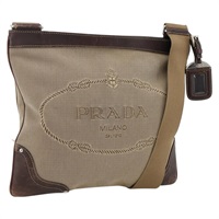 プラダ PRADA ショルダーバッグ キャンバス ベージュ シルバー レディース ARZ082A