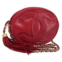 シャネル CHANEL ショルダーバッグ チェーン ラムスキン レッド ゴールド レディース ARZ393A