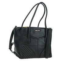 ミュウ ミュウ Miu Miu トートバッグ レザー 2way ブラック ゴールド レディース am10909V
