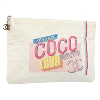 シャネル CHANEL クラッチバッグ マトラッセ キャンバス ホワイト シルバー レディース 172468V