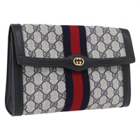 グッチ GUCCI クラッチバッグ GGスプリーム シェリーライン PVC ネイビー レッド レディース am10928V