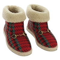 グッチ GUCCI ブーツ ホースビット ムートン レッド ゴールド レディース ARZ016M