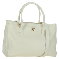 シャネル CHANEL ハンドバッグ キャビアスキン 2way ホワイト ゴールド レディース YKZ100SAV