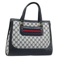 グッチ GUCCI ハンドバッグ GGスプリーム シェリーライン PVC ネイビー ゴールド レディース AMZ016A