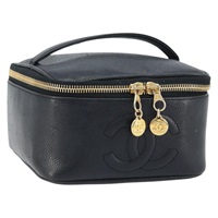 シャネル CHANEL ハンドバッグ ココマーク バニティ キャビアスキン ブラック ゴールド レディース AMZ093A
